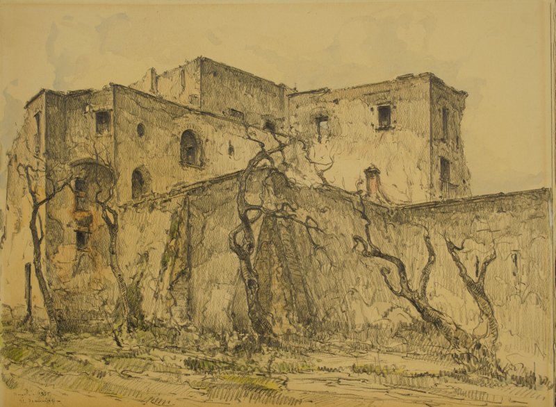 1935 - Edifici a Napoli con alberi e muro
